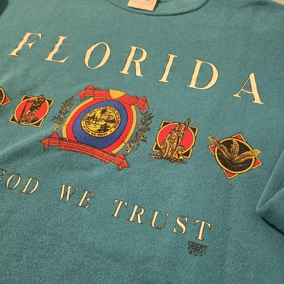 Vintage State Of Florida In God We Trust Sweater Size L/XL On Tultex Sweater - Picture 7 of 7